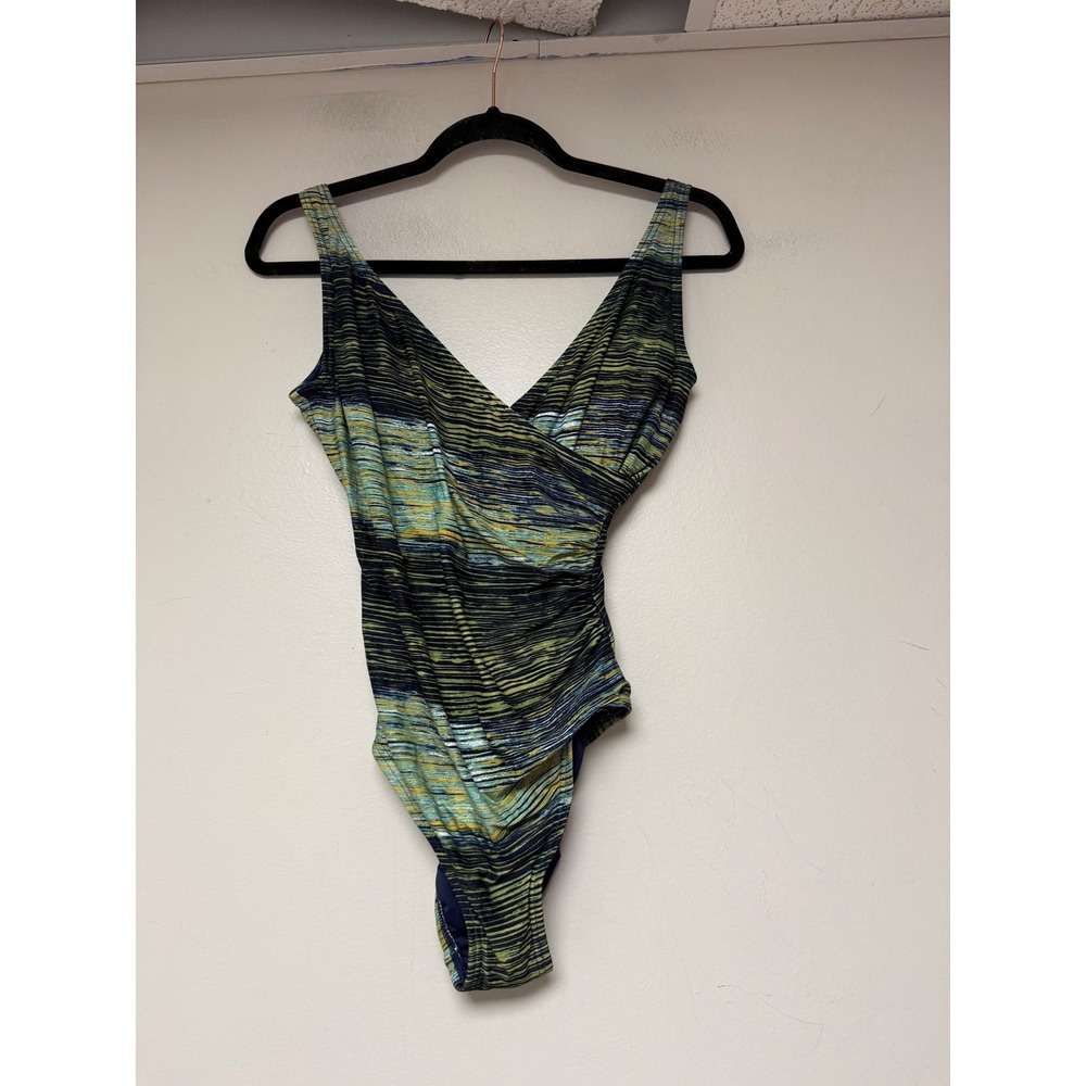 Vince Camuto Swim Womens One Piece Swimsuit‎ Green Navy Abstract Print Size 12
